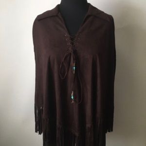 Bisou Jeans Faux Suede Fringe Poncho